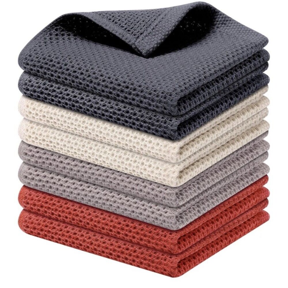 100% Cotton Waffle 8-Pack Kitchen Towels, 12" x 12", Multicolor NEW!!